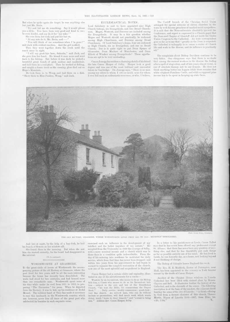Original Old Antique Print Rectory Grassmere Wher Wordsworth Lived A