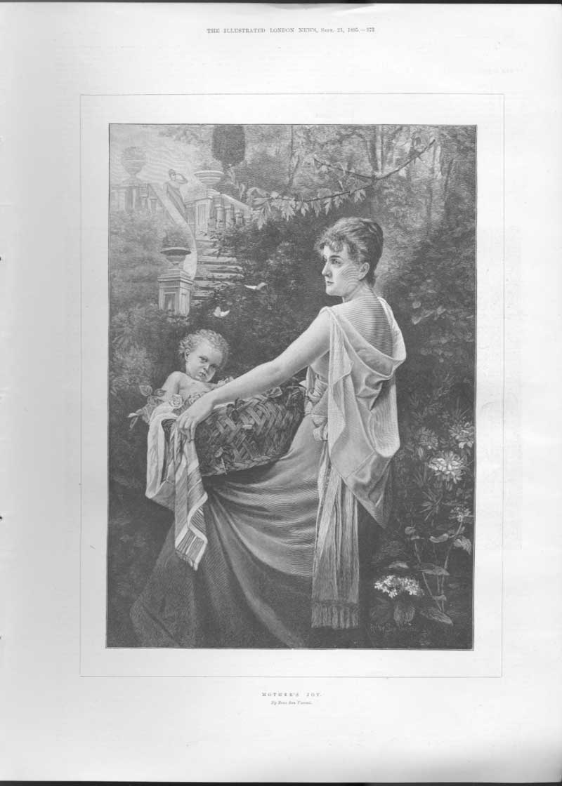 Original Old Antique Print A Baby A Mothers Joy By Veroni Fine Art A