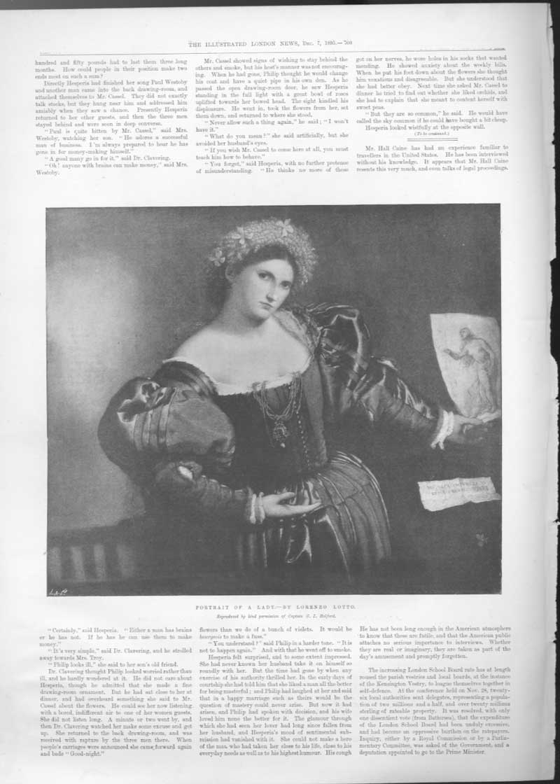 Original Old Antique Print Portrait A Lady By Lorenzo Lotto 1895 19th