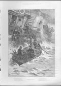 Original Old Antique Print Christmas Afloat Fine Art 1895 19th