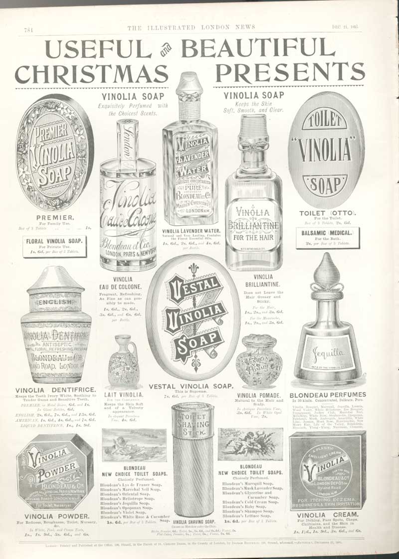 Old Antique Print Advert Useful Beautiful Christmas Present 1895 Vinolia 19th