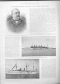 Original Old Antique Print Grover Cleveland & Us Armoured Ships 1895 Victorian