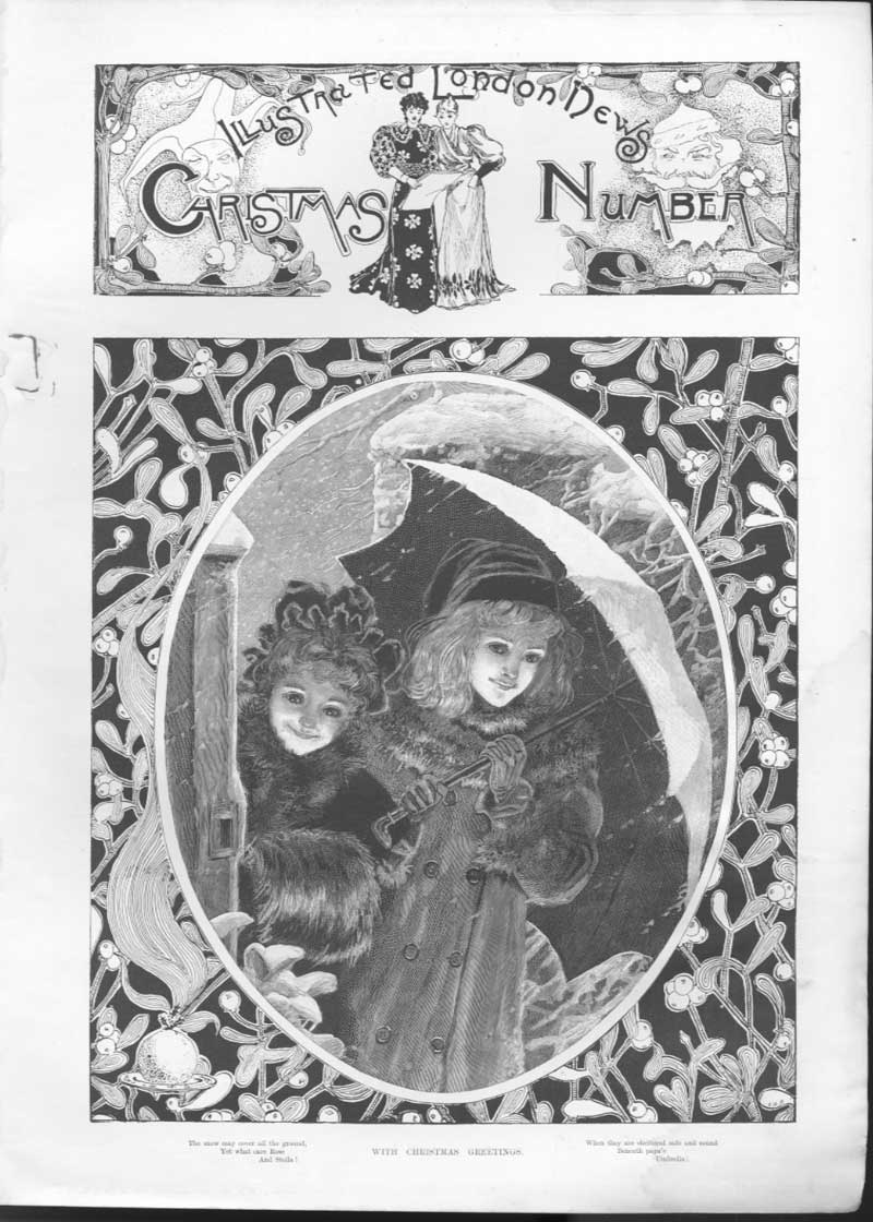 Original Old Antique Print With Christmas Greetings 1895 Fine Art Victorian