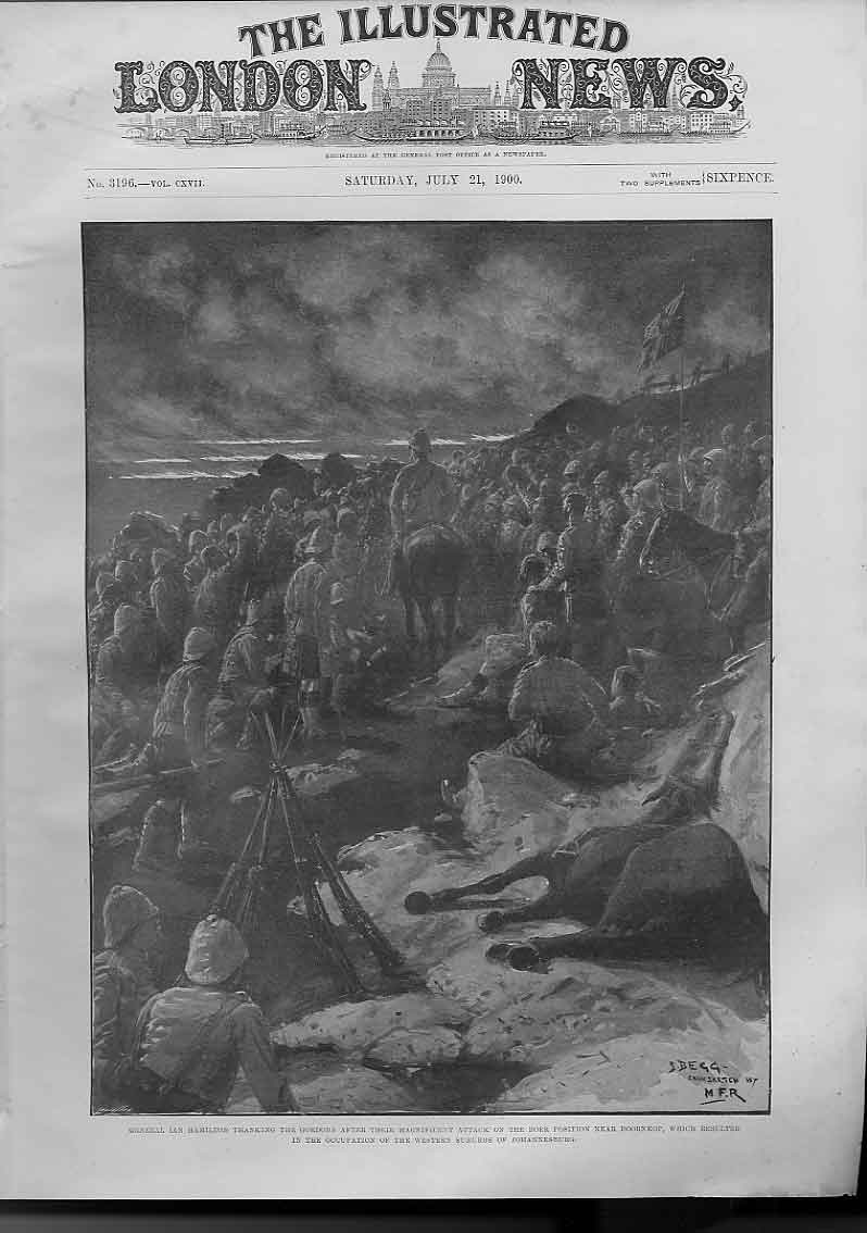Original Old Antique Print Gen Hamilton Thanking The After Attack Gordons Boer 0