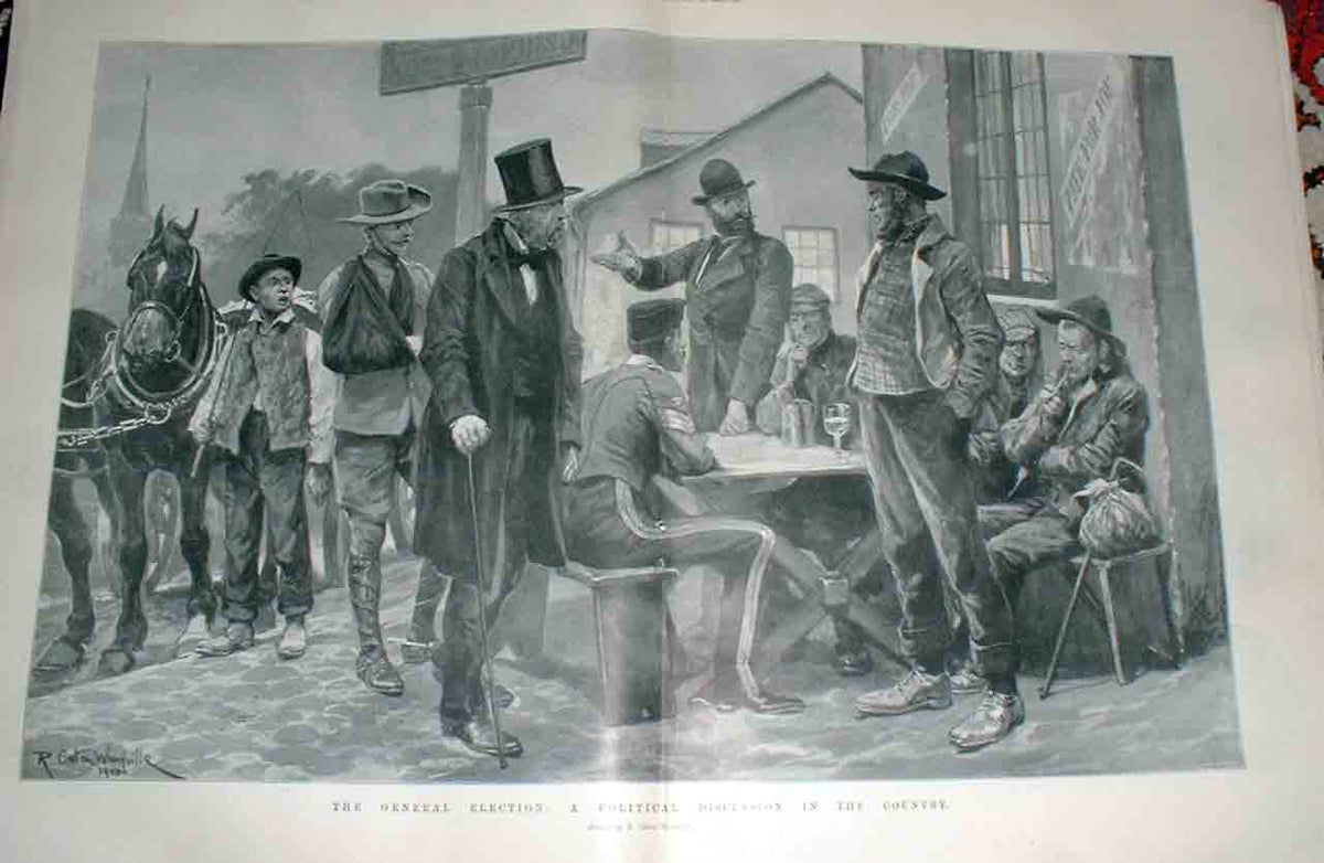 Old Antique Print General Election Political Discussion In The Country