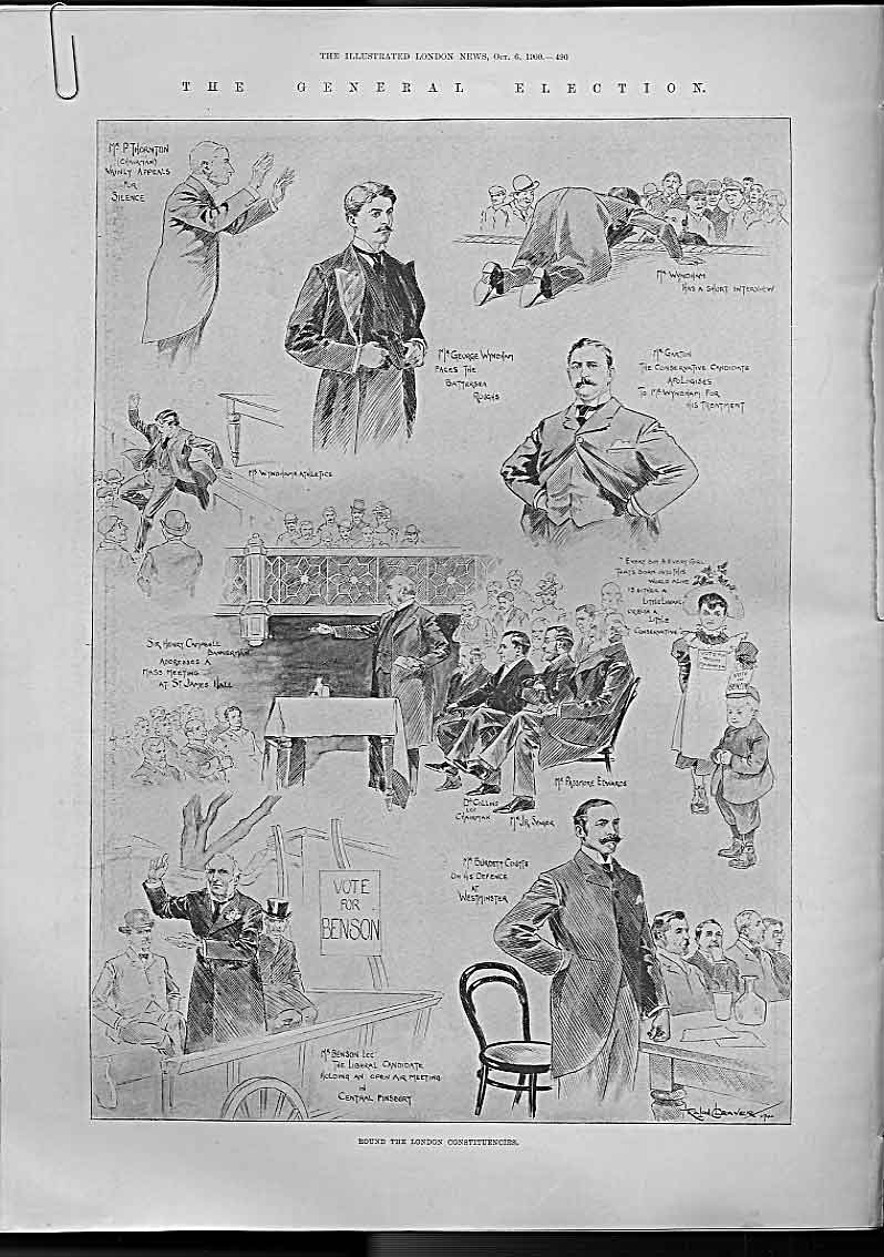 Original Old Antique Print Round London Costituences General Election 1900