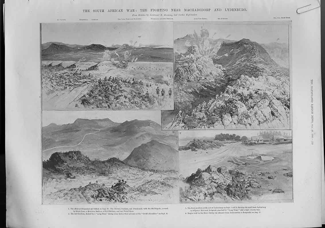Original Old Antique Print Fighting Near Machadodorp & Lydenburg Boer War 190