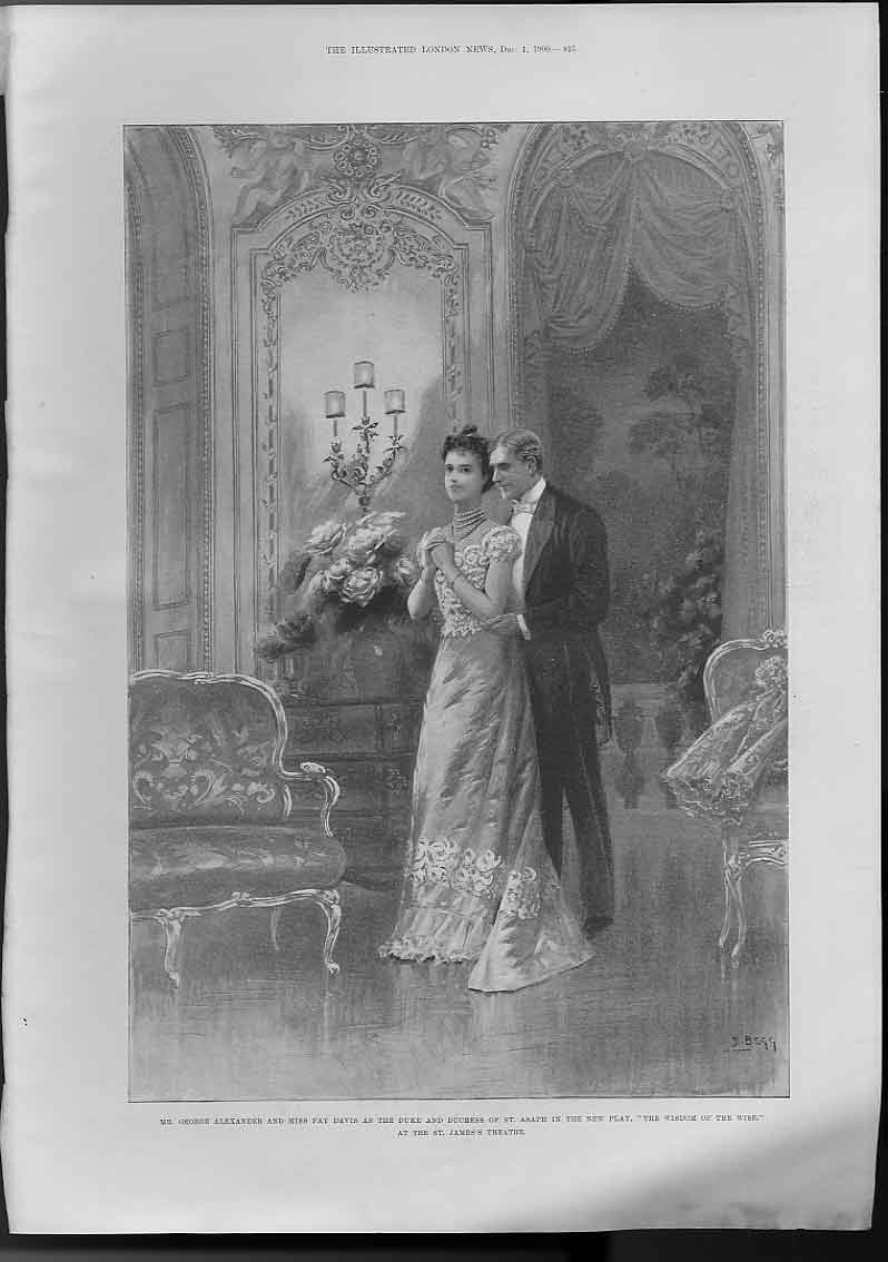 Original Old Antique Print Geroge Alexander & Fay Davis Actors St James Theatre