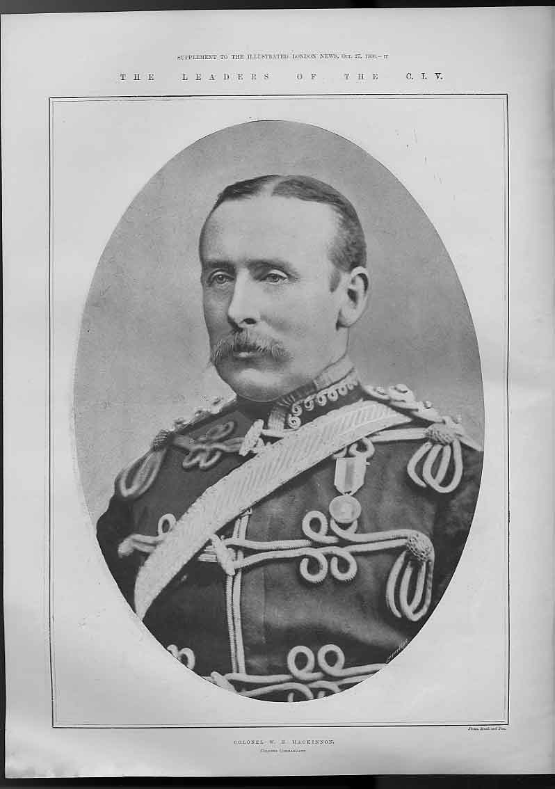 Original Old Antique Print Colonel W H Mackinon Portrait 1900 20th