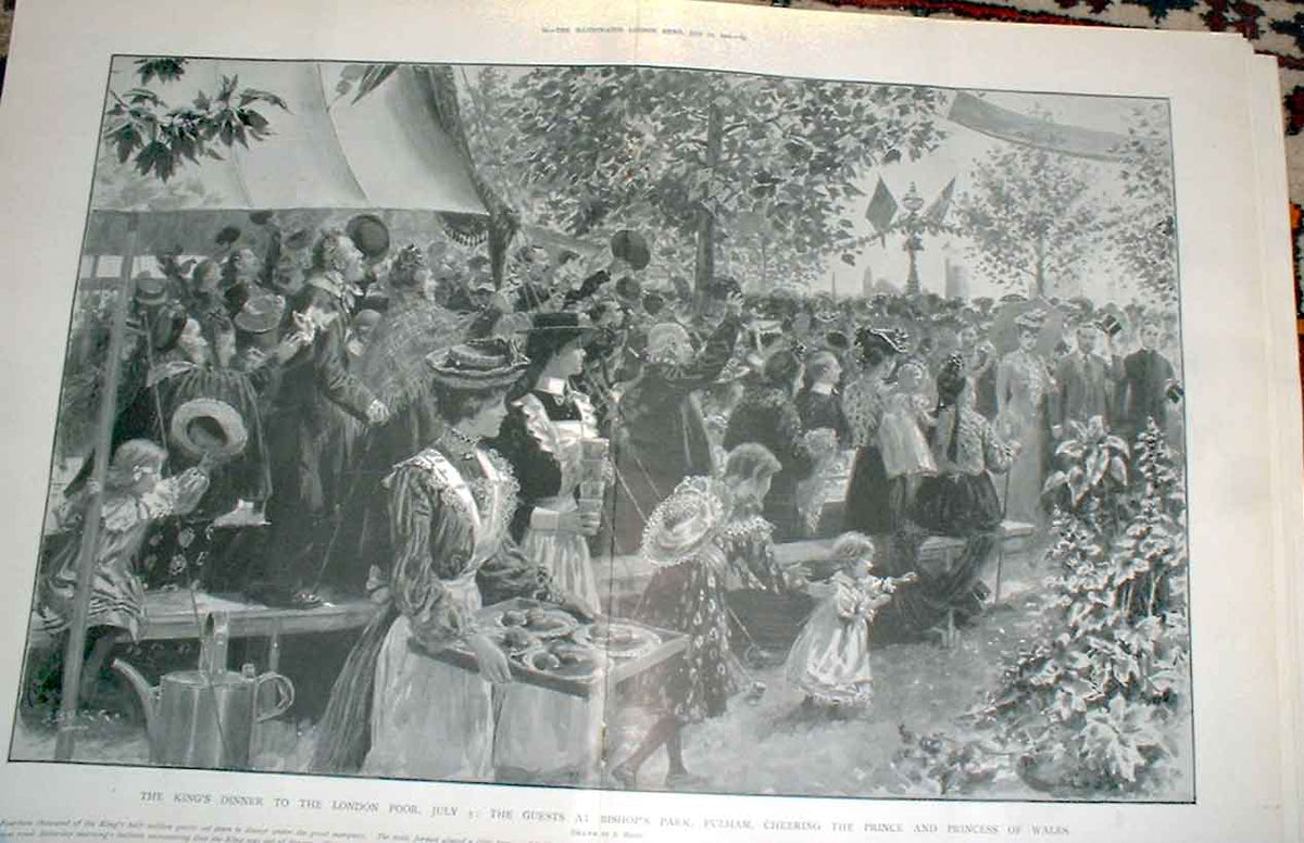 Original Old Antique Print Kings Dinner For London Poor July1902