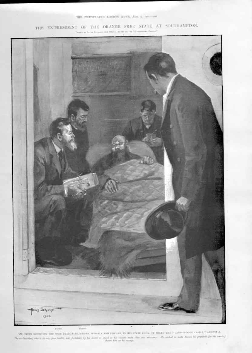 Original Old Antique Print Ex President Steyn Orange Free State At Southampt