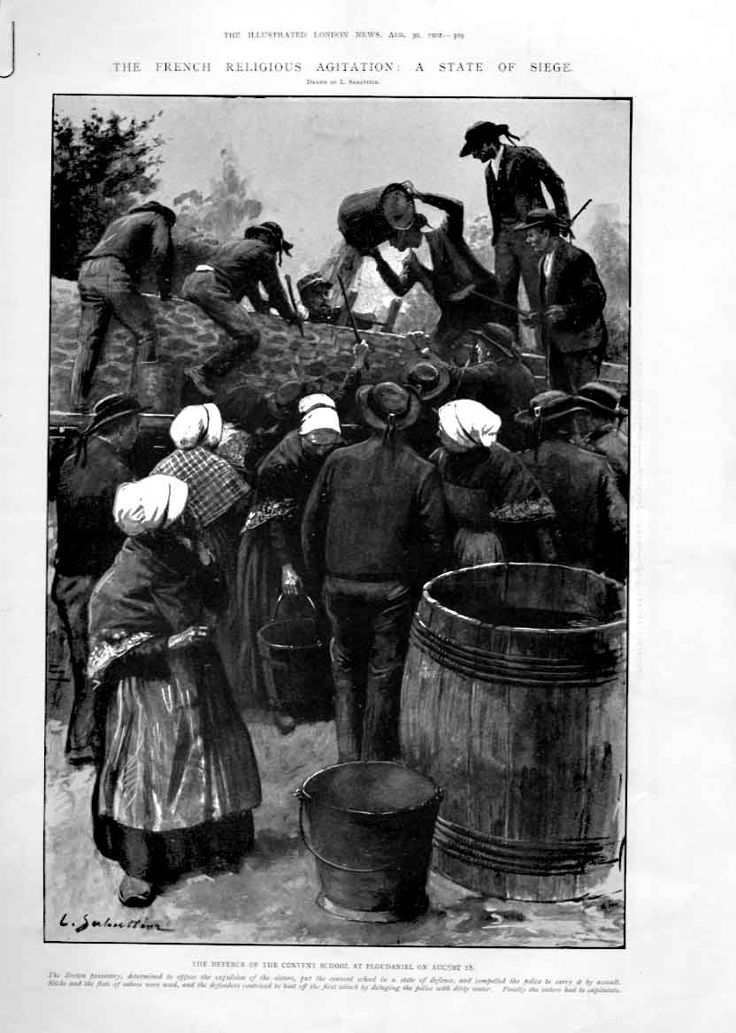 Original Old Antique Print French Religious Agitation State Siege 1902 France