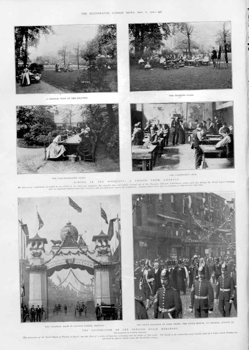 Original Old Antique Print School In The Holidays A Lesson From America 1902