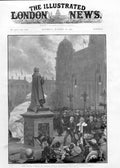 Original Old Antique Print Roseberry Unviels Statue Gladstone George Sq Glasgo