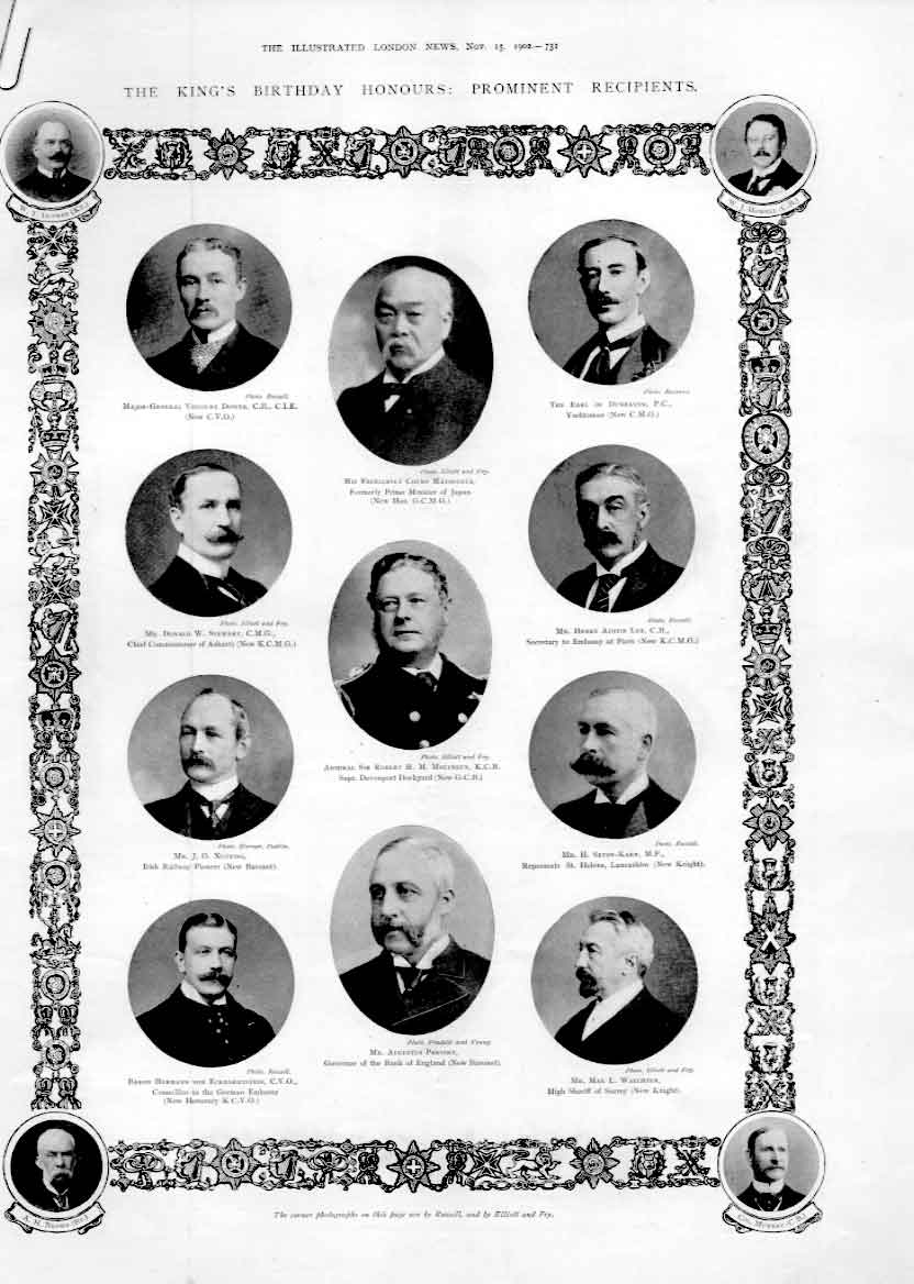 Original Old Antique Print Kings Birthday Honours 1902 Prominent Recipients