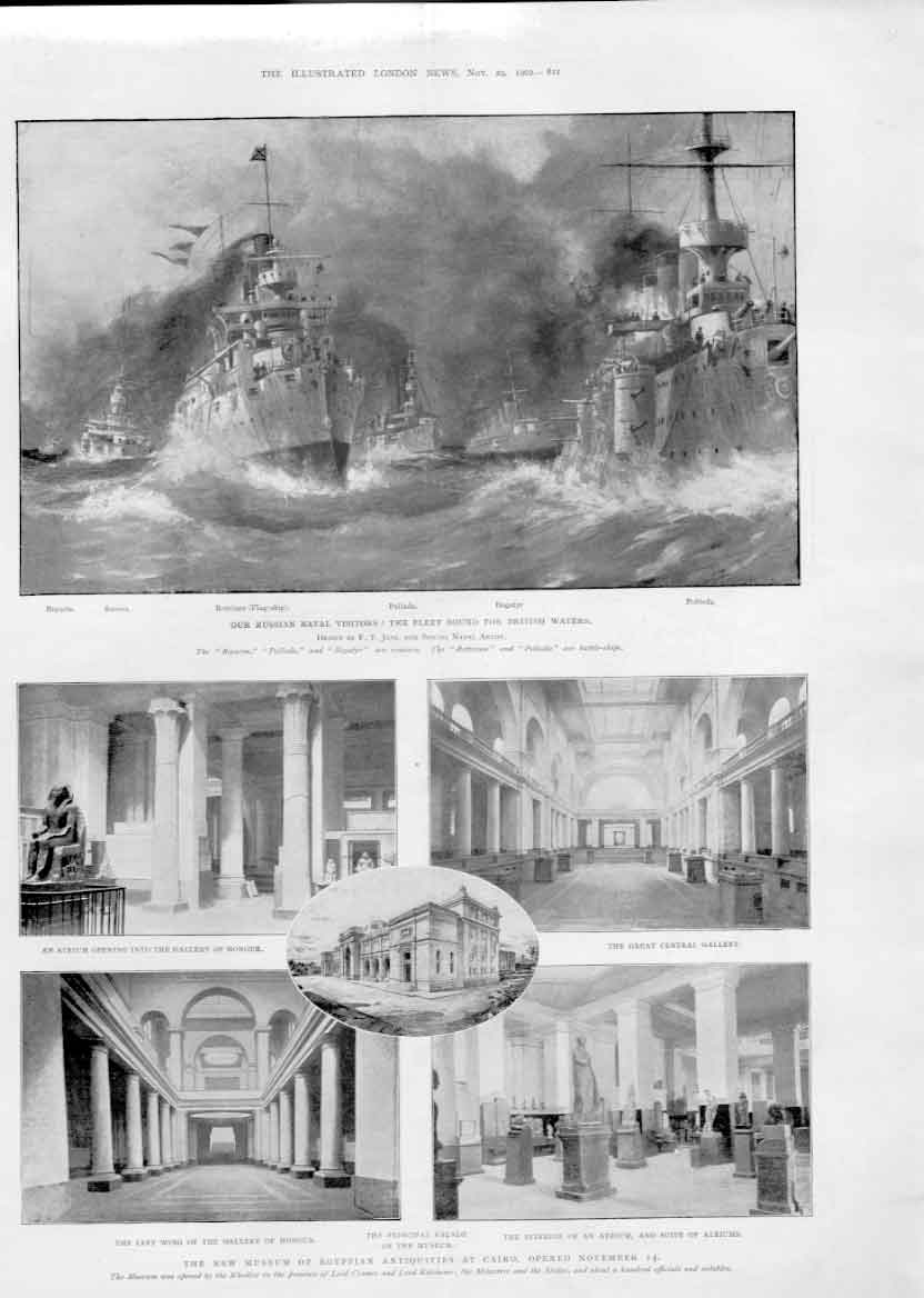 Original Old Antique Print Russian Fleet In British Waters 1902 Ship 20th