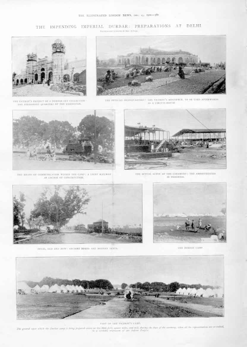 Original Old Antique Print Preparations Delhi For Imperial Durbar