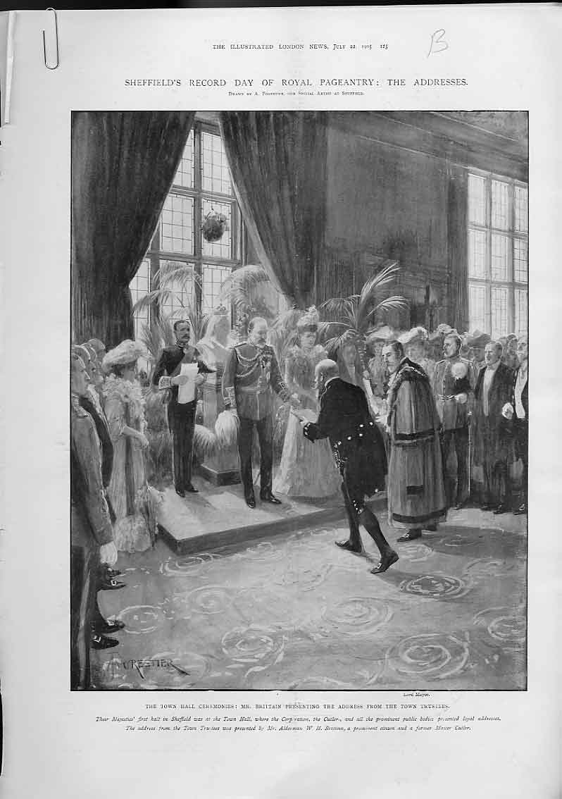 Original Old Antique Print Sheffields Royal Visit 1905 20th Century