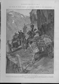 Original Old Antique Print Motor Car In Rough Carpathians 1905 A 20th Century