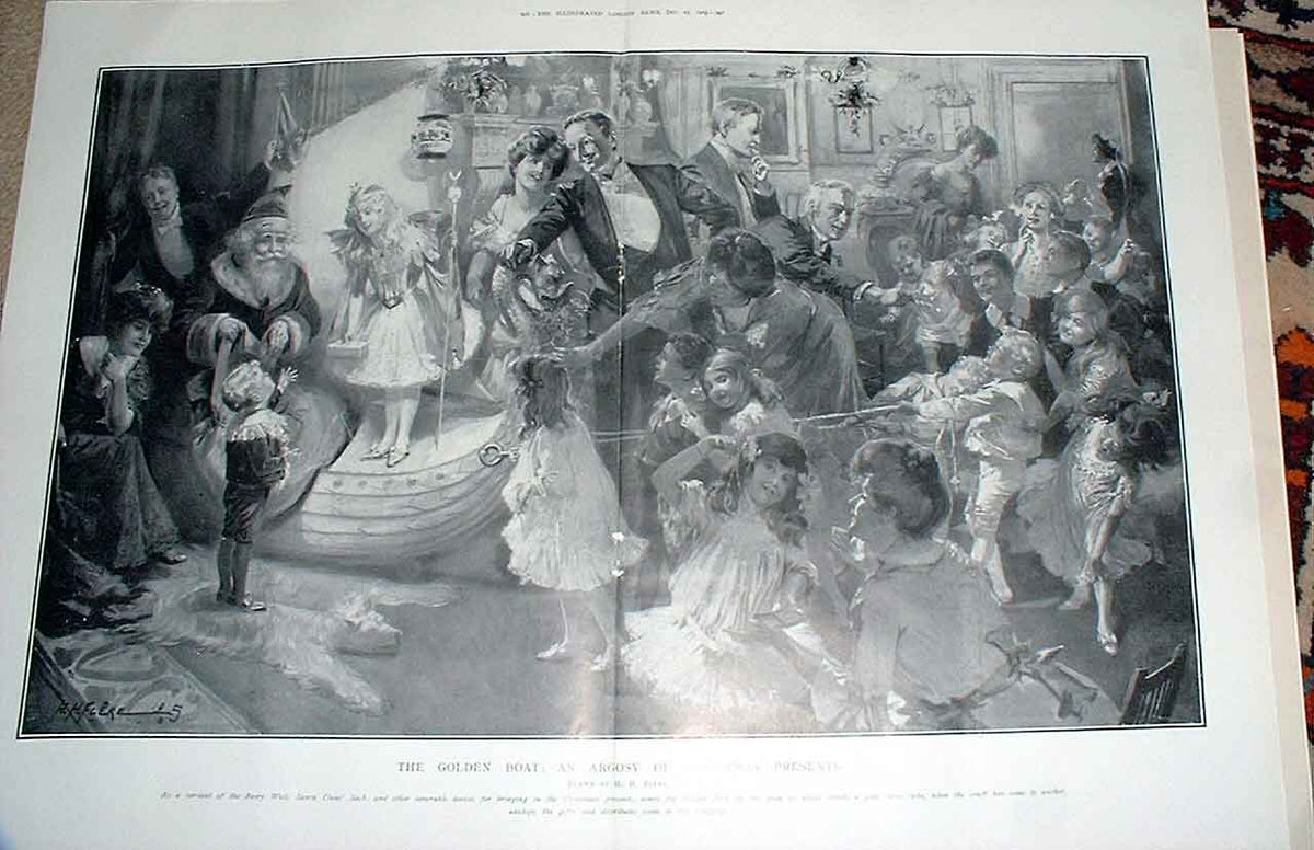 Original Old Antique Print Gen Boat An Argosy Christmas Presents 1905 20th