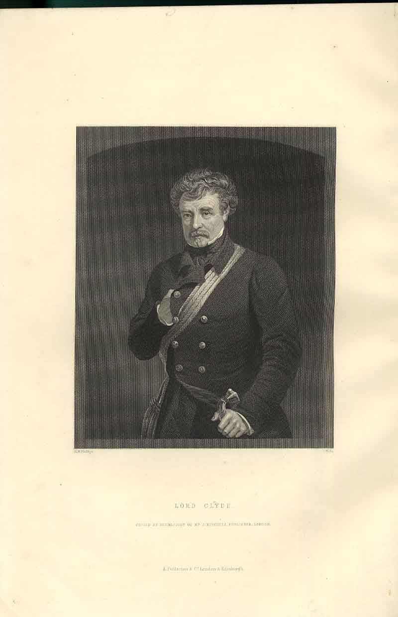 Original Old Antique Print Lord Clyde S Portrait 1875 19th Century