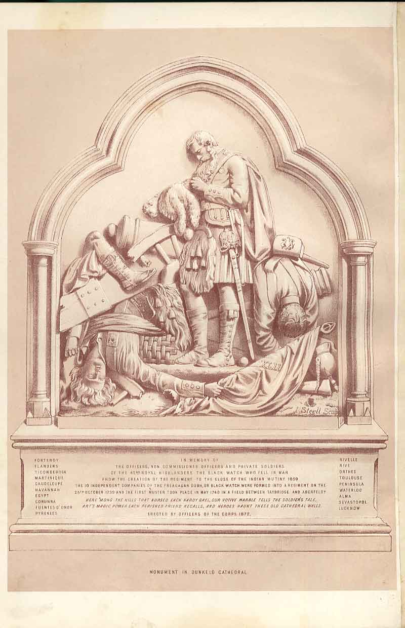 Original Old Antique Print Monument Dunkeld Cathedral Black Watch S 1875 19th