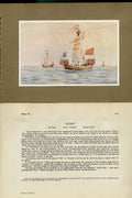 Original Old Antique Print King'S Ships The Queen 200 Tons 85 Feet S