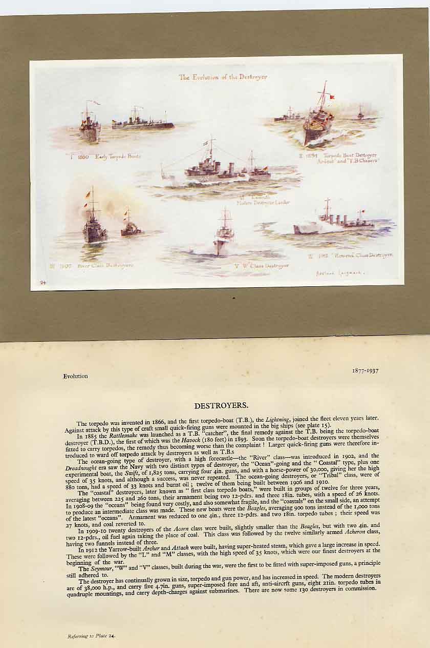 Original Old Antique Print King'S Ships Destroyers Drom 1880 To 1912 S Victorian