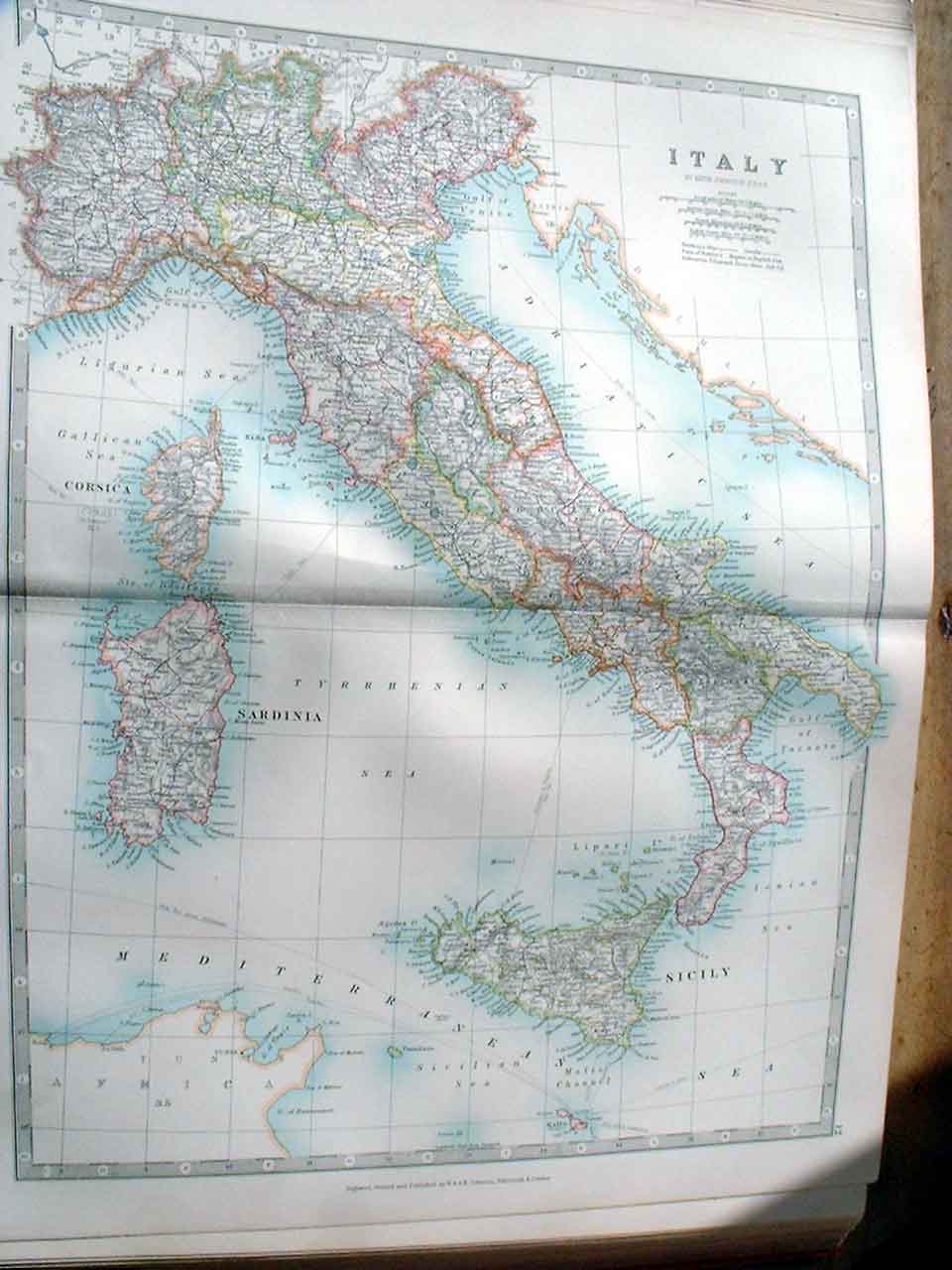 Original Old Antique Print 1898 Map Italy 19th Century