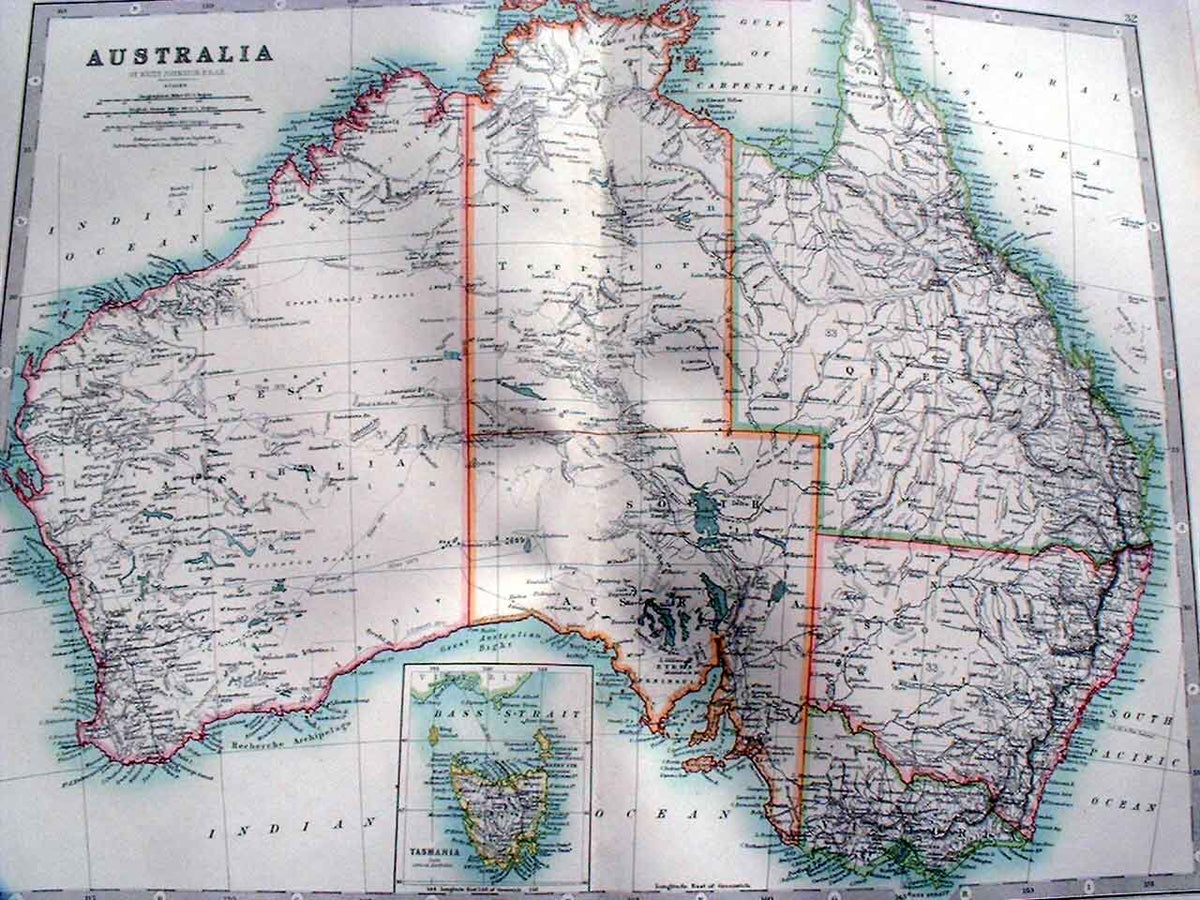 Original Old Antique Print 1898 Map Australia 19th Century