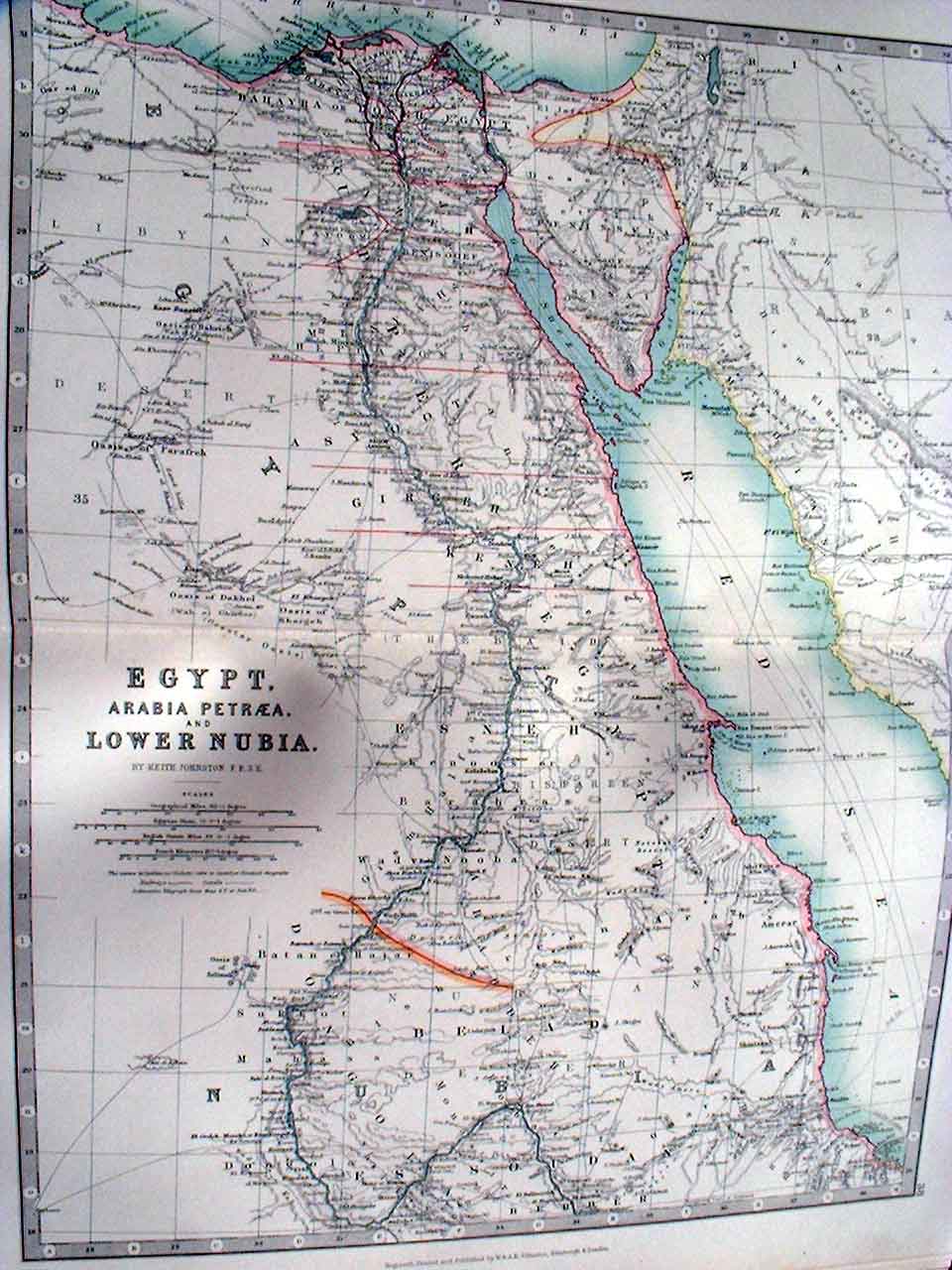 Original Old Antique Print 1898 Map Egypt Lower Nubia 19th Century