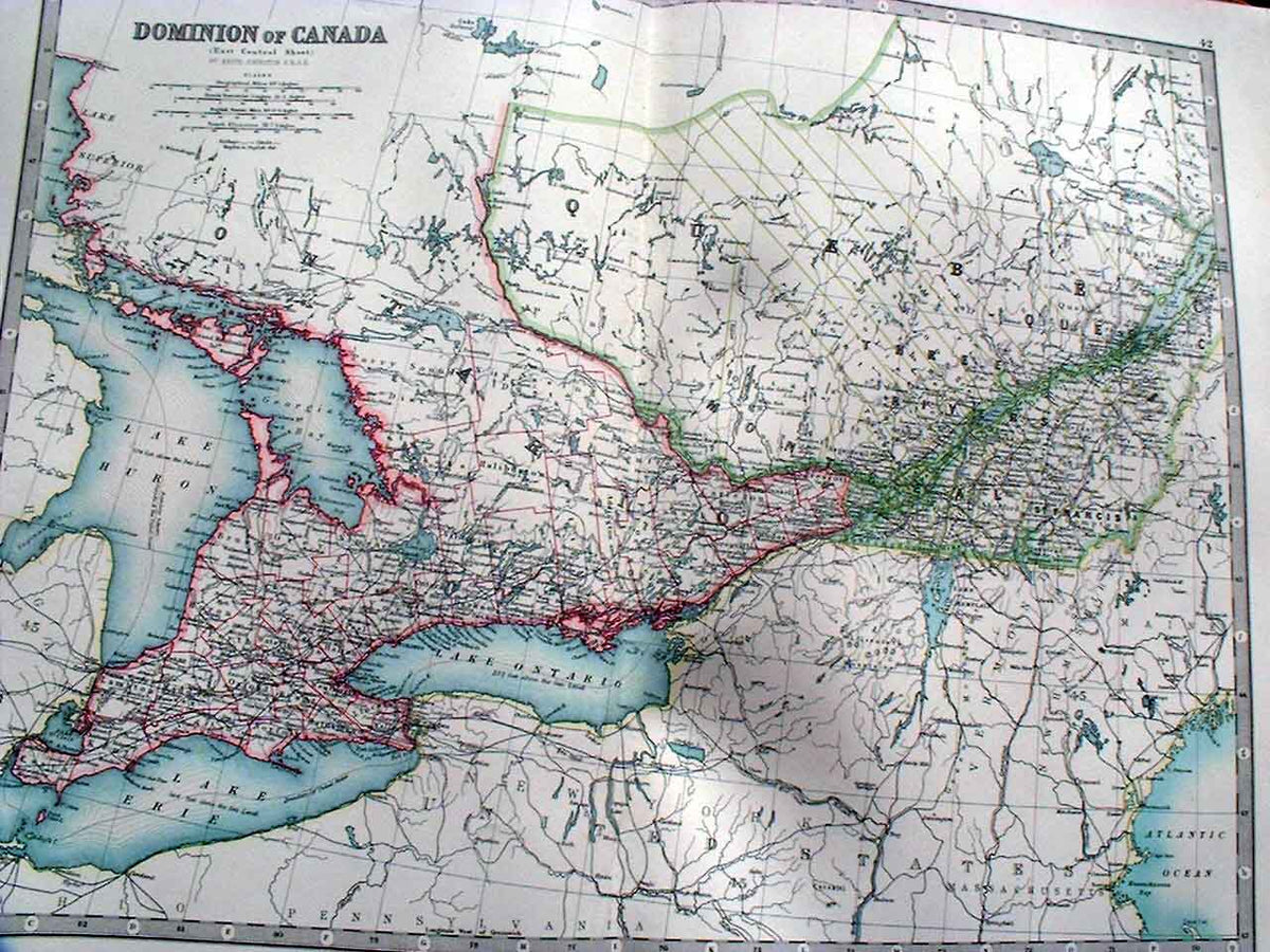 Old Antique Print Domminion Canada East Central Johnston Map 1898 Large 19th