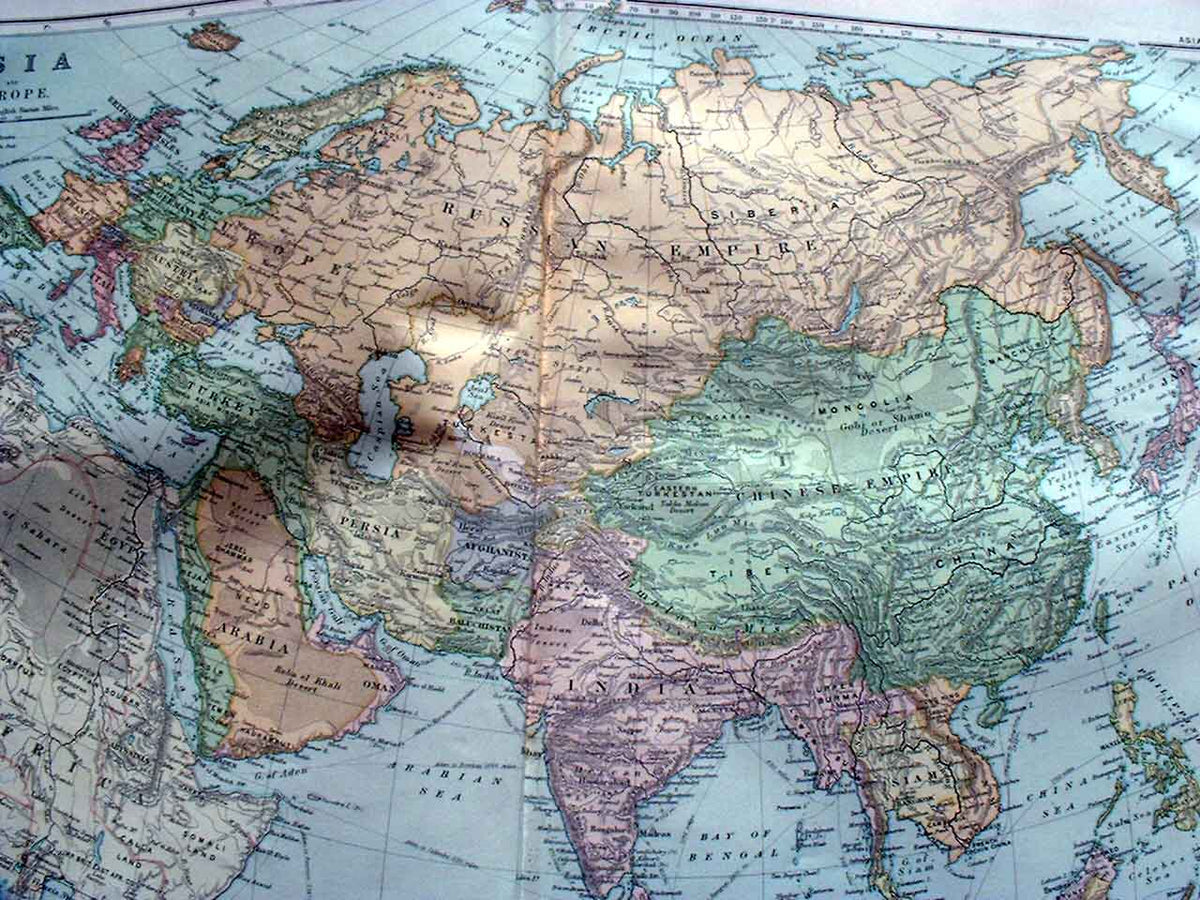 Original Old Antique Print Asia Bacon'S Maps 1893 Large 20X13" 19th