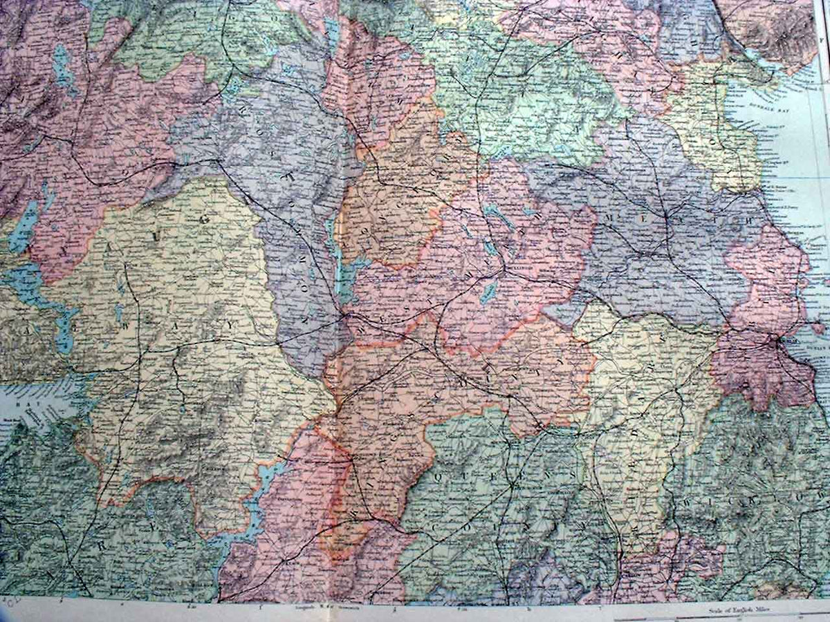 Original Old Antique Print Ireland Central Bacon'S Maps 1893 Large 20X13" 19th
