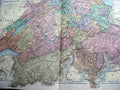 Original Old Antique Print Switzerland Bacon'S Maps 1893 Large 20X13" Victorian