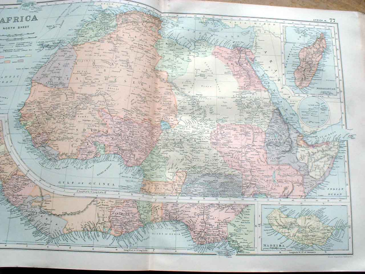 Original Old Antique Print Africa N. Bacon'S Maps 1893 Large 20X13" Madeira