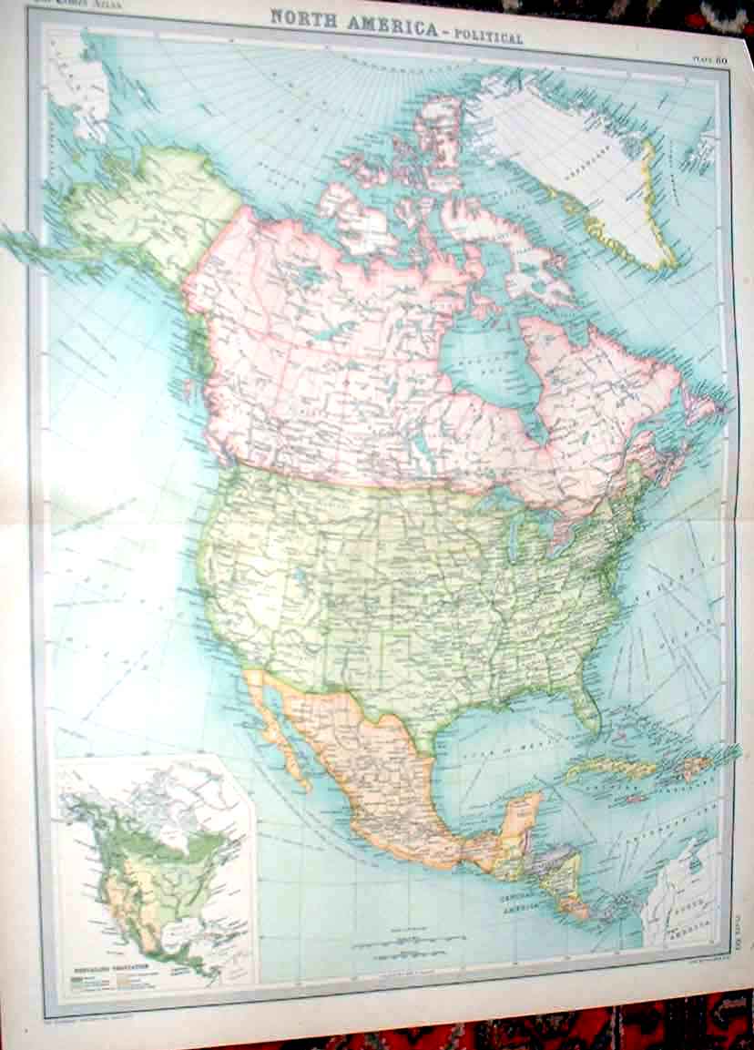 Original Old Vintage Print North America Political 1920 Large 23X18 Map 20th