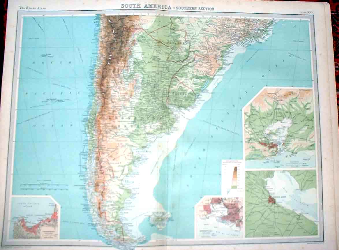 Original Old Vintage Print South America 1920 Large 23X18 Map Rio & B.A 20th