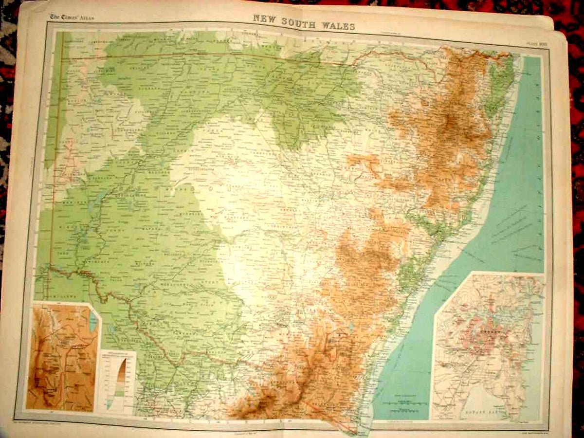 Original Old Vintage Print New South Wales Australia 1920 Large 23X18 Map 20th