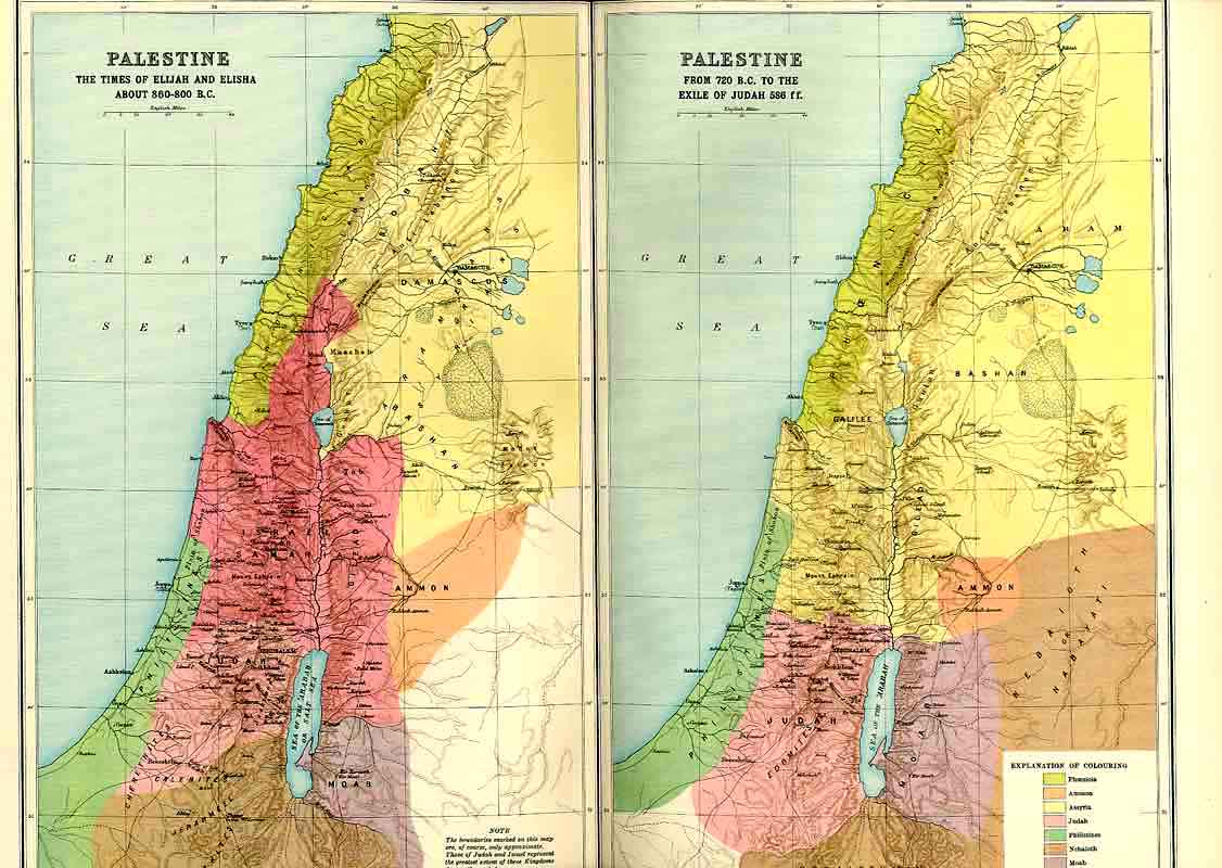Original Old Antique Print Palestine 860-800 Bc And 720-586 Bc Map 1915 364971