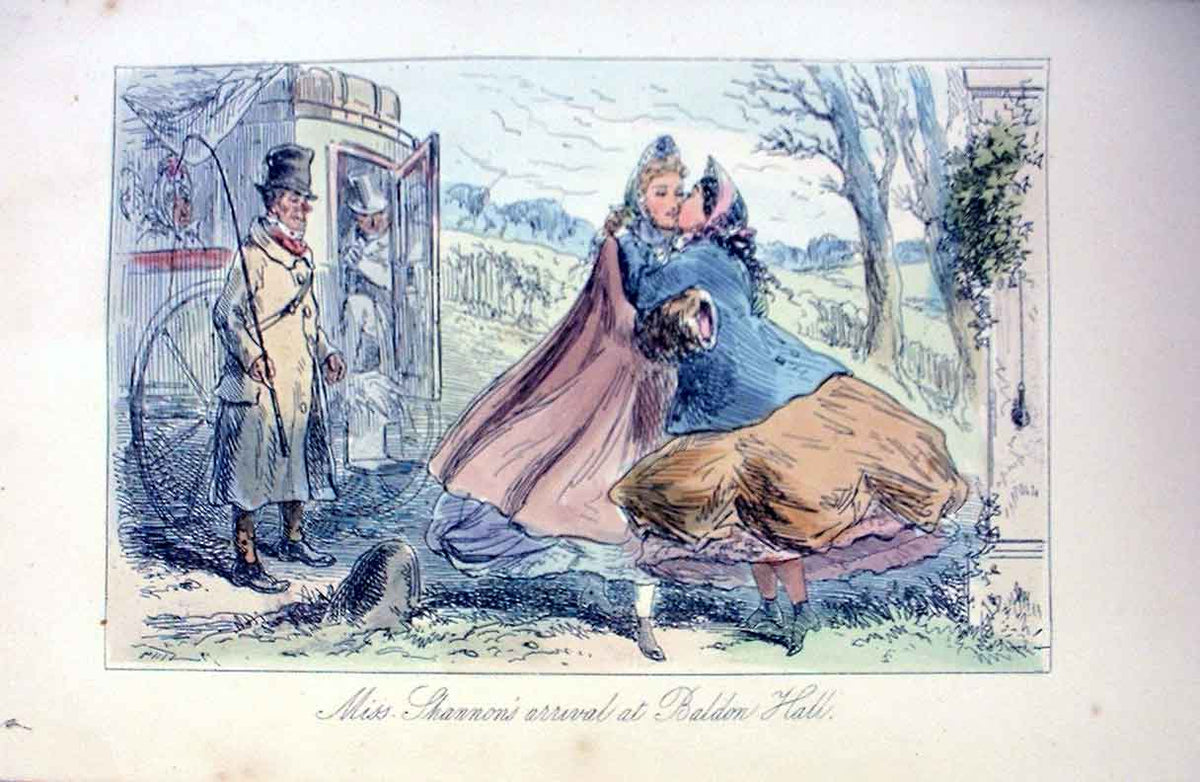 Original Old Antique Print Arrival For The Hunt 1858 Leech H/C S 19th