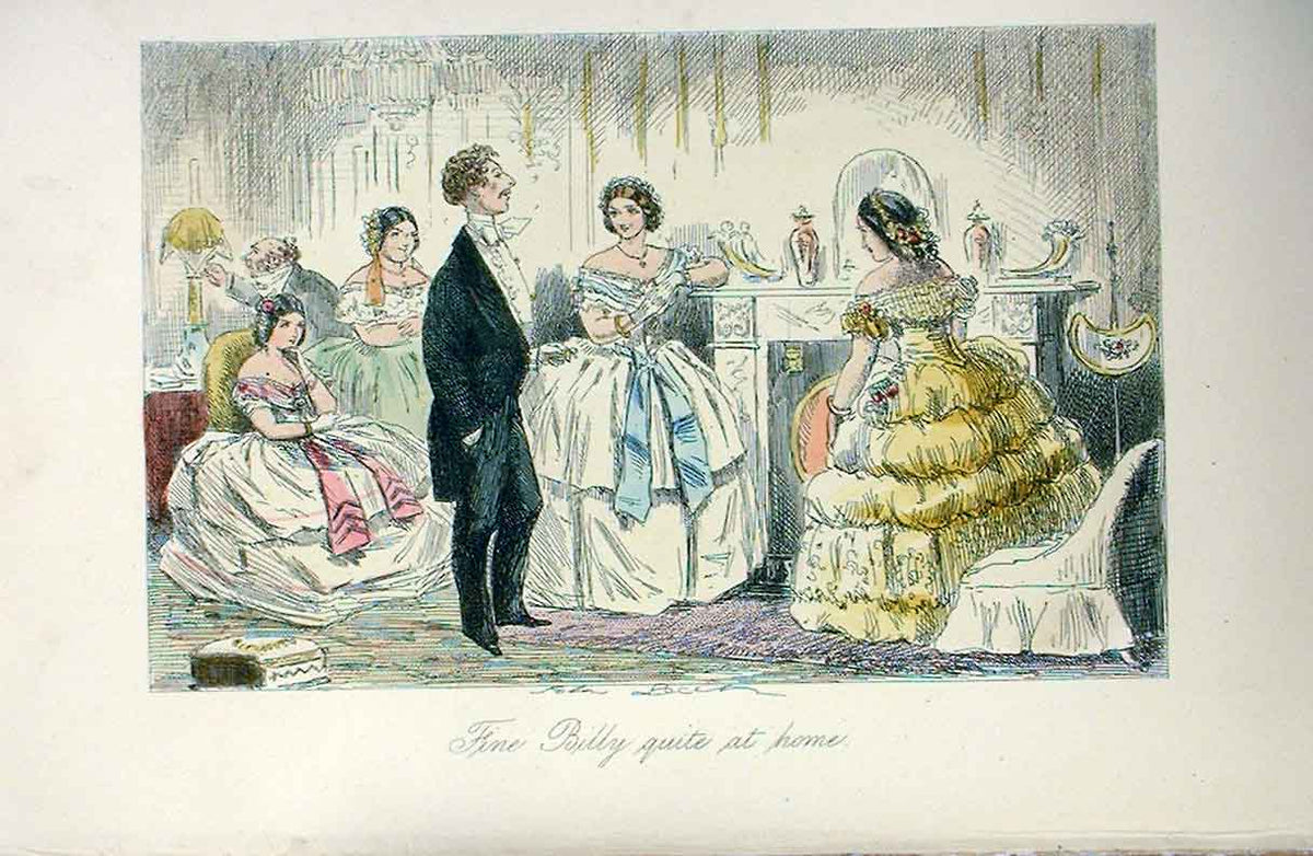 Original Old Antique Print House Party Guests 1858 Leech H/C S 19th