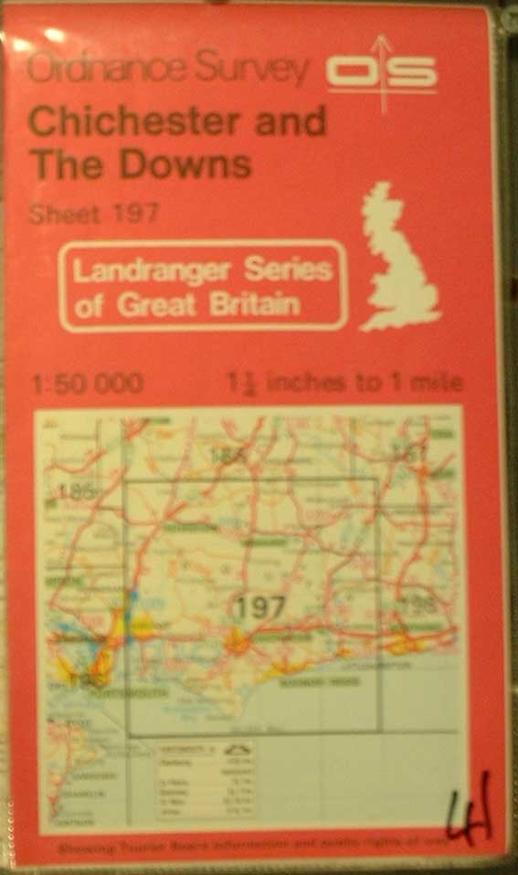 Original Old Antique Print Chichester & The Downs Map C1984 20th Century
