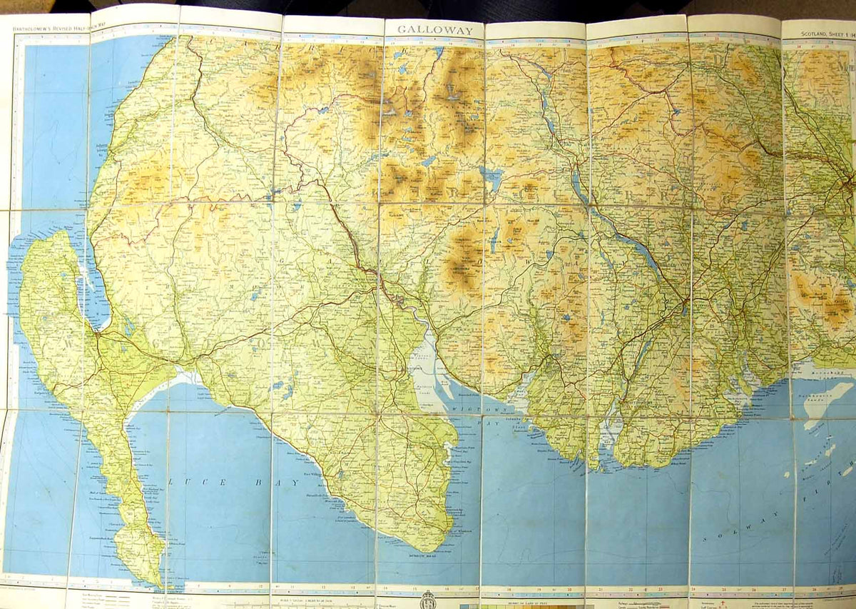 Original Old Antique Print Bartholomew Half Inch Map Galloway