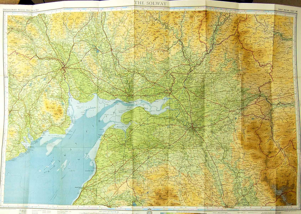 Original Old Antique Print Bartholomew Half Inch Map The Solway