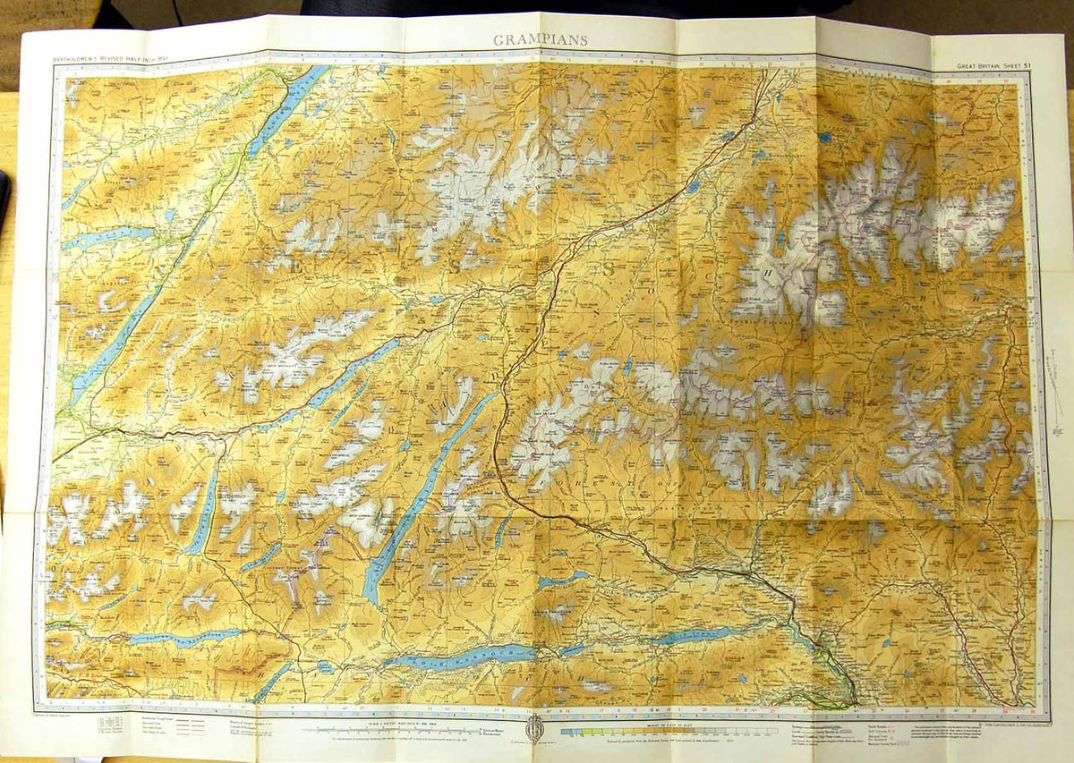 Original Old Antique Print Bartholomew Half Inch Map Grampians