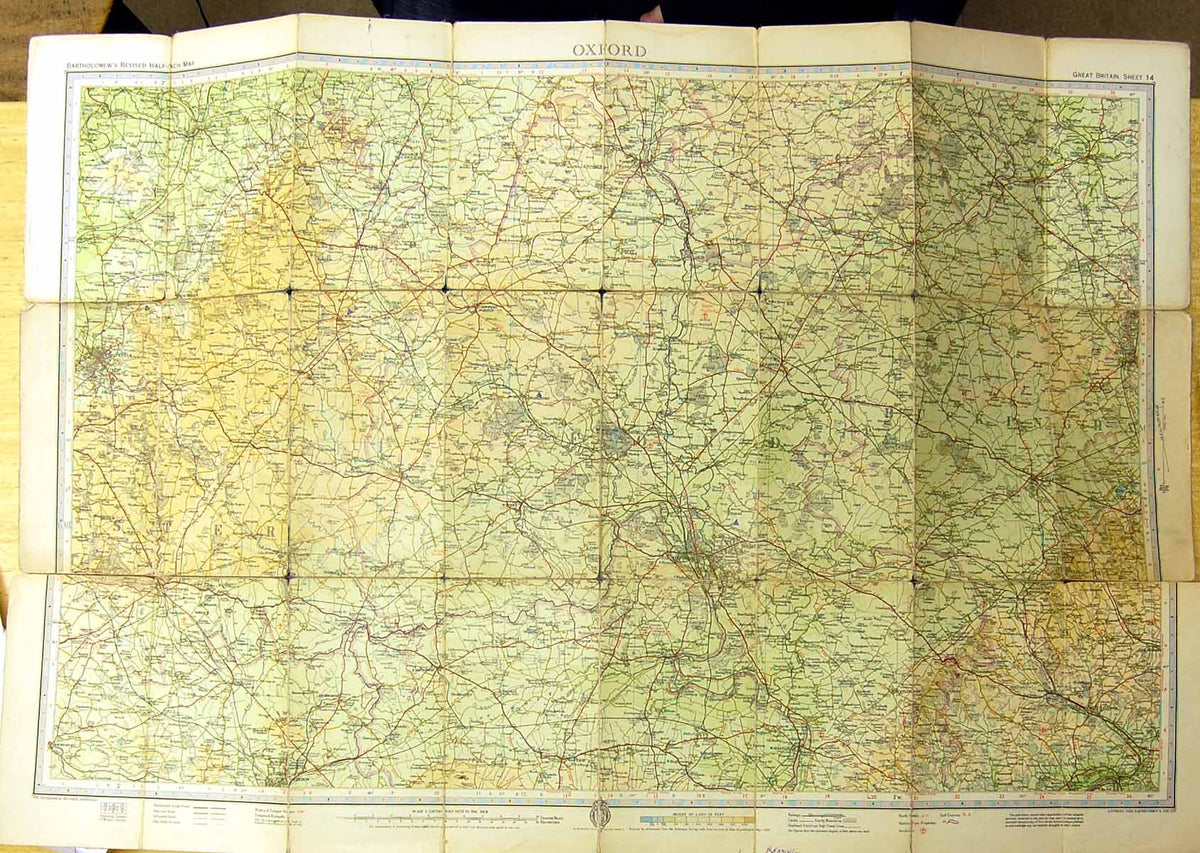 Original Old Antique Print Bartholomew Half Inch Map Oxford