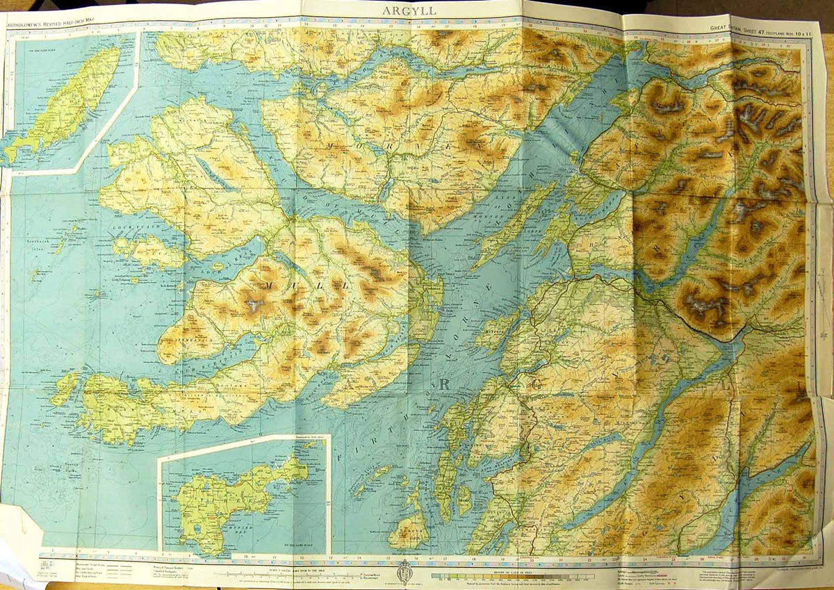 Original Old Antique Print Bartholomew Half Inch Map Argyll