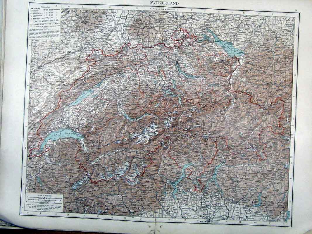 Original Old Antique Print Switzerland Map 1898 19th Century