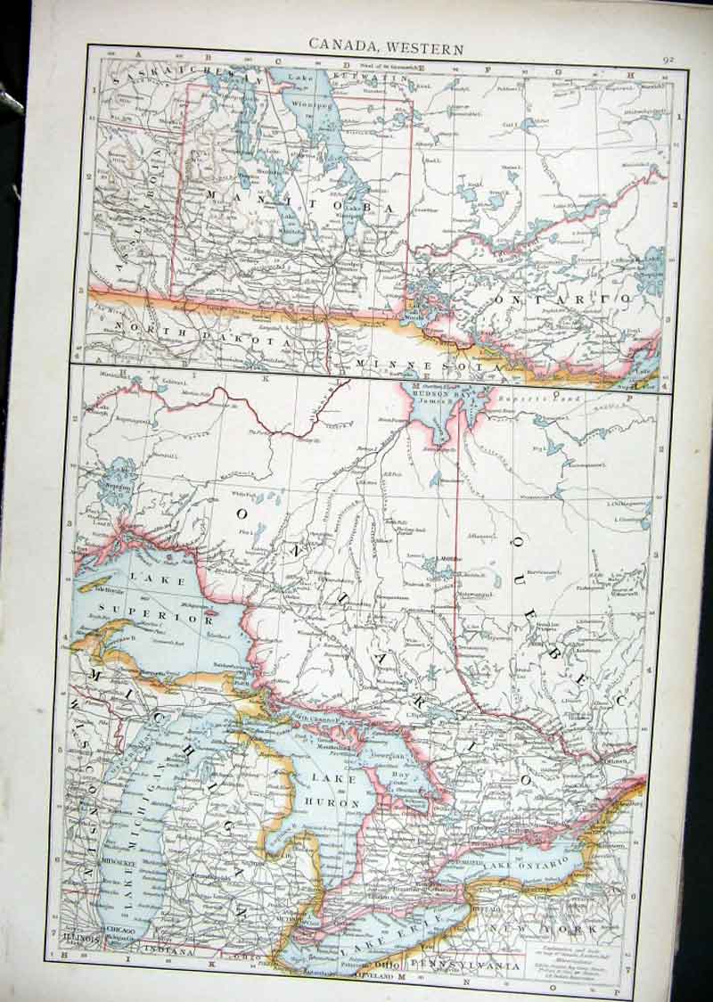 Original Old Antique Print Canada Western Map 1898 19th Century